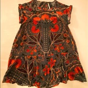 NWT Free People lined chiffon black dress w velvet Art Deco details